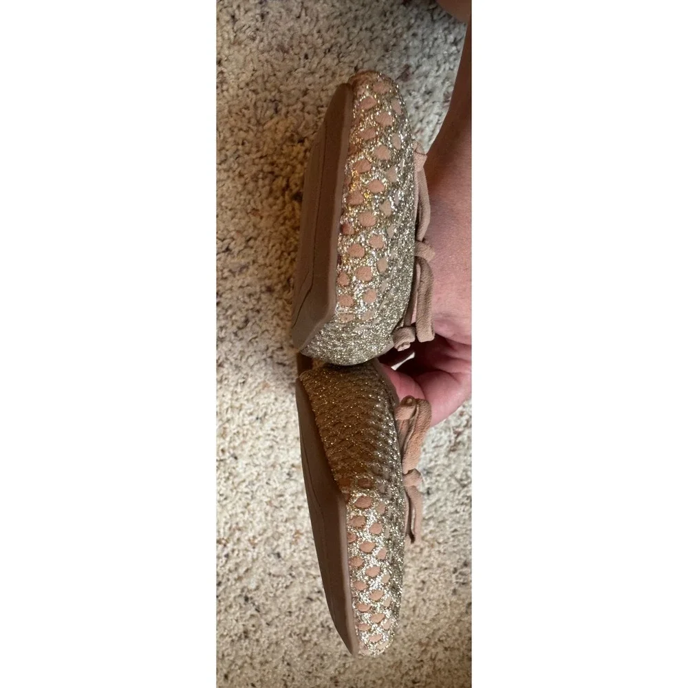 Vince Camuto Womens Glitter Mesh Square Toe Ballet Flats Rose Gold Bow Size 6.5M